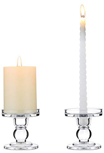 NUPTIO 2 Pcs Verre Chandelier Et Pilier Titulaire, 8cm Hauteur Cristal Fenêtre Bougies Stand, pour Mariage Et Table De Centre De Table Décoration De La Maison