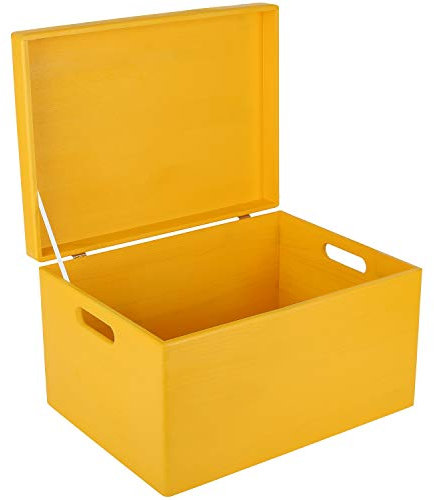 Creative Deco XXL Gelb Große Holzkiste mit Deckel | 40x30x24 cm (+/-1cm) | Holztruhe Erinnerungsbox Baby Holzbox mit Deckel und Griffen Kasten | Für Dokumente, Wertsachen, Spielzeuge, Werkzeuge