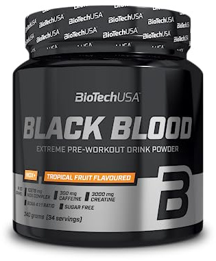 BioTechUSA Black Blood NOX+ | Pre-Workout-Rezeptur mit Koffein | Mit Citrullin, Arginin & Beta-Alanin NOX-Komplex | mit Kreatin-Komplex | Zuckerfrei | 340 g, Tropische Früchte