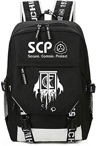 WANHONGYUE SCP Anime Cosplay Schultasche Rucksack Laptop Backpack mit USB-Ladeanschluss Schwarz / 8