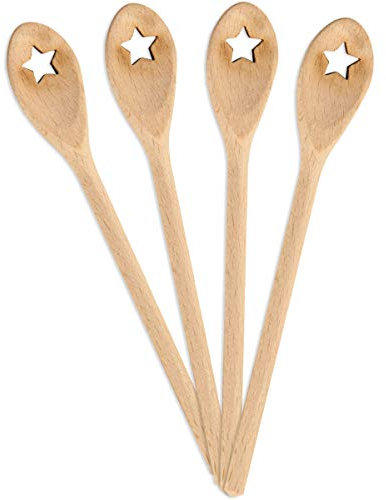 Spruchreif · Gourmetlöffel aus Holz · 4er Set Mini Holzlöffel · Motiv Stern · Mini Löffel als Deko Idee · Geschenkanhänger · Holzdeko · Geschenkidee Weihnachten