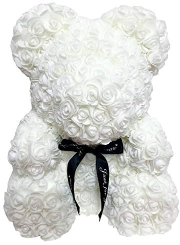 DKFS Orso Abbraccio Fiore Rosa Schiuma Orsetto Yongsheng PE Fiore Rosa Schiuma Orso Abbraccio, Bianco, 40 Cm