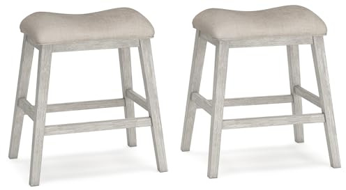 Signature Design by Ashley Skempton Modern 24 Counter Height Upholstered Barstool, 2 Count, Grayish White