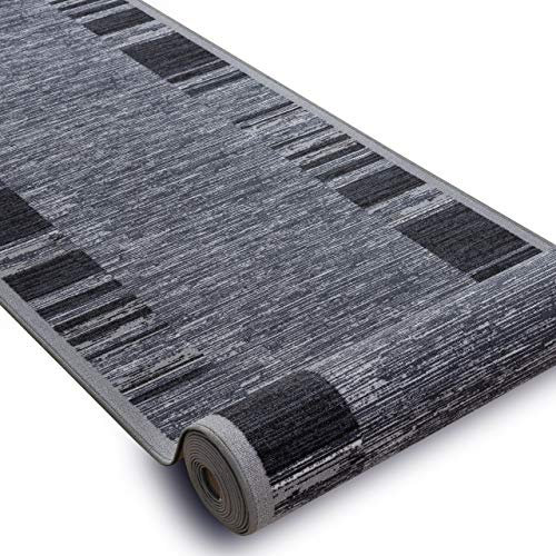 rugsx Antirutsch Teppich Läufer Adagio grau – Moderner Kurzflor für Küche, Flur & Wohnzimmer, Meterware, 100x500 cm
