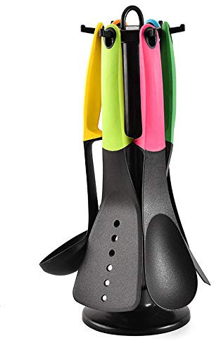 LLDKA Kitchen Utensils Tools Set Elevate Nylon Silicone Carousel with Rotation of Kitchen Storage Stand, 6 Pieces Set Kitchen Utensil