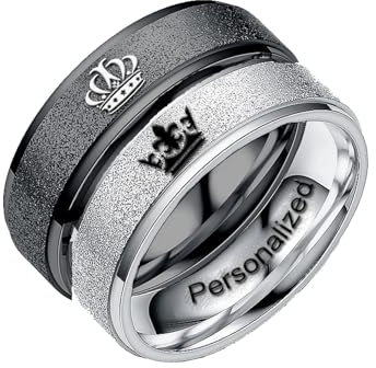 Ihanskio Passen Sie Mattierte Passende Paare Ringe Mit Gravierten Crown Mustern An Matter Versprechensring Personalisiert Seine Ringe Eheringe Paarschmuck (Schwarz/Silber-6mm)