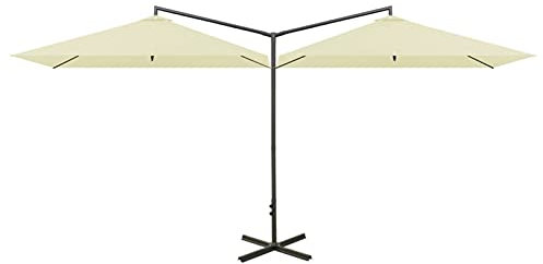 Tidyard Sombrilla Doble Techo de Jardín con Palo de Acero Sombrilla de Playa Parasole para Terraza Balcón Piscina Patio Arena 600x300 cm