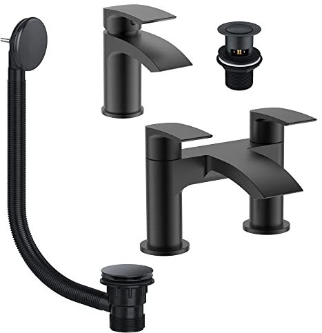 home store Luxury Bathroom Tap Set Waterfall Bath Filler Basin Mixer Tap Bath Waste BLACK