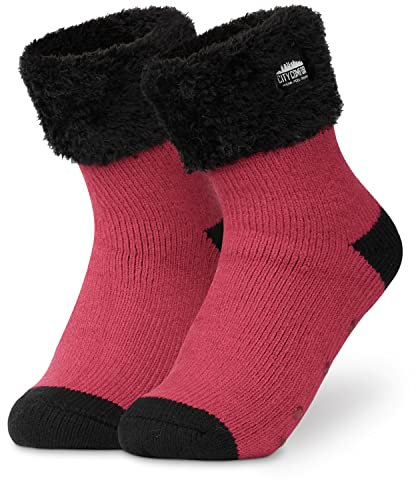 CityComfort Calcetines Mujer Invierno Antideslizantes de Forro Polar (Fucsia)