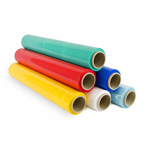 Film d'emballage 50 cm de large et extensible jusqu'à 300 m de longueur - Rouleau de film élastique manuel pour emballage industriel (6 rouleaux, multicolore)