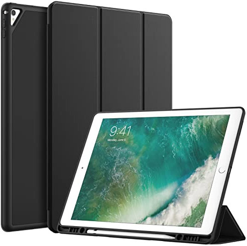 JETech Hülle für iPad Pro 12,9 Zoll (Modell 2015/2017, 1./2. Generation) mit Stifthalter, Dünne Tablet Schutzhülle mit Weicher TPU Rückseite, Auto Wachen/Schlafen (Schwarz)