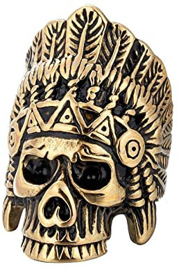 Aotiwe Verlobungsring Männer, Ringe Herren Groß Vintage Indischer Taro Punk Ring Gold Edelstahl Größe 60 (19.1)