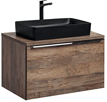 PIASKI Meuble de lavabo 80 cm Santa FE Oak, meuble de lavabo avec plan de travail, meuble de salle de bain moderne, couleur chêne Santa Fe (avec plan de travail)