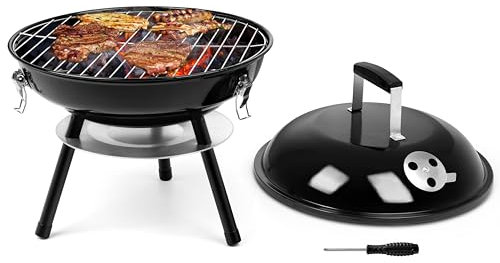Leonyo tragbarer Holzkohlegrill, 35,6 cm (14 Zoll), kleiner Tischgrill mit Emaille-Beschichtung für Hinterhof, Camping, Picknicks, Garten, Strand, Schwarz