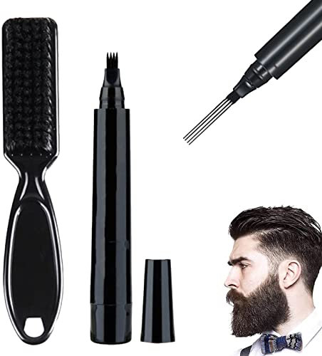 Kit de Bolígrafo de Relleno para Barba, Relleno de Lápiz de Barba para Hombres con Cepillo, Impermeable y Duradero, Kit de Bolígrafo Relleno de Barba para Bigotes y Cejas, Negro