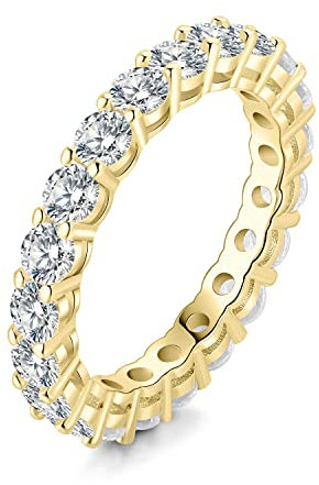 JewelryPalace 2.2ct Rund Moissanite Band Ring Damen, Hochzeitsringe Silber 925 Trauringe Eheringe für Frauen, Vorsteckring Stapelring Eternity Ring Bandring Schmal, Ringe Set Schmuck Vergoldet 59