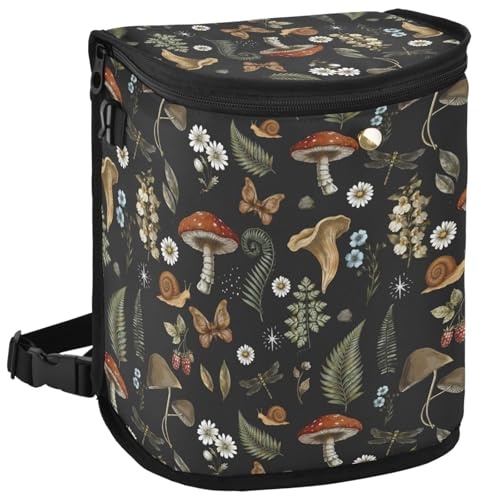 Oarencol Mushrooms Car Trash Can Vintage Flower Butterfly Dragonfly Car Garbage Bag with Lid Hanging Waterproof Leak Proof Vehicle Storage Bin