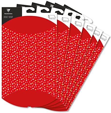 Clairefontaine 618007C - Packung mit 6 Geschenketuis, faltbar, 30x40cm, ideal zum Valentinstag & Geburtstag, Herzen / Rot, 1 Pack