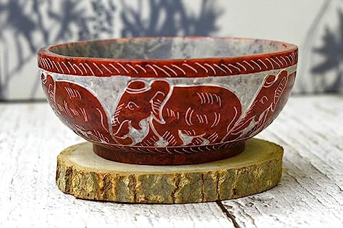 Porción de esteatita Tallada, Quemador de Incienso, Limpieza, Salvia ardiente, Cuenco para Manchas de 5 x 2 Pulgadas, Multiusos, (Design 5)