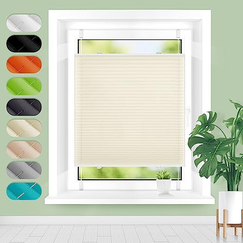 Homland Plissee ohne Bohren Klemmfix B75 x H130 cm Beige, Plissees für Fenster und Tür, Jalousie Easyfix Plisseerollo mit Klemmträger Sonnenschutz und Sichtschutz lichtdurchlässig Rollo