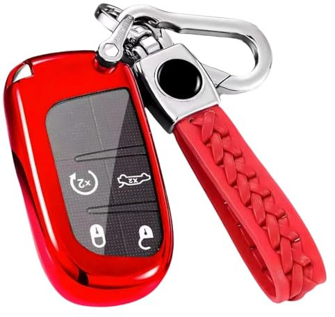 【5 Couleurs】 Z.MYUKI 500X Sport 334 Coque clé avec Porte Clef pour Fiat 500X 2015-2022 2023 Accessoire Original Protection cle (Rouge)