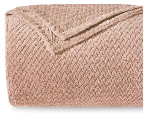 Dreamzie - Kuscheldecke 150x200 cm - Flauschig Fleecedecke Mikrofaser 100% Polyester 260gsm - Decke Sofa mit Fischgrätmuster und weicher Haptik - Beige