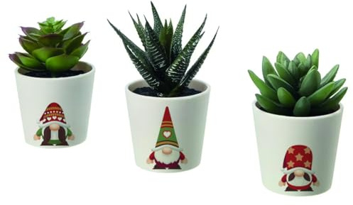 Set 3 Piantine artificiali Personalizzate a Tema Natalizio Piante Finte in Vaso Succulente Artificiali da Interno Esterno Verdi Idea Regalo Natale Decorazione per Casa Bagno Uffici da Tavola Cucina T2