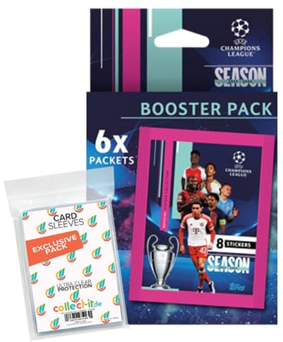 Bundle mit Topps - Champions League 2023/24 - Sammelsticker - 1 Blister + Exklusive Collect-it Hüllen