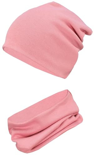 TupTam Mütze und Schal Kinder Set – Weiches Schal Mütze Set Kinder für Herbst und Winter, Farbe: Altrosa, Größe: 56-62