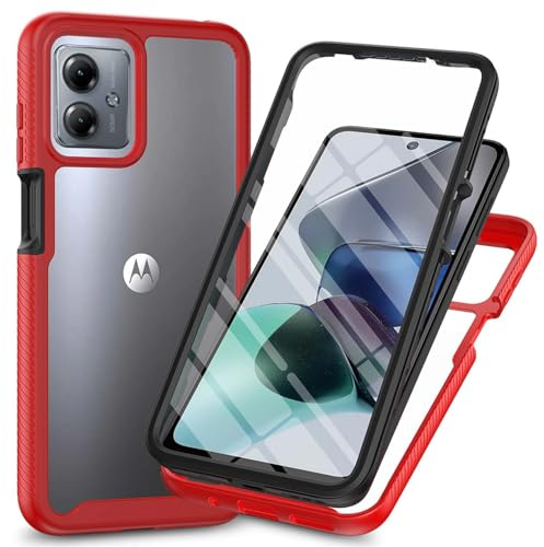 BORYA Funda para Motorola Moto G54 5G, Ultradelgado Antigolpes Silicona Carcasa, TPU+PC Estuche, Suave Transparente Caso[Protector Pantalla Incorporado], Rojo Oscuro