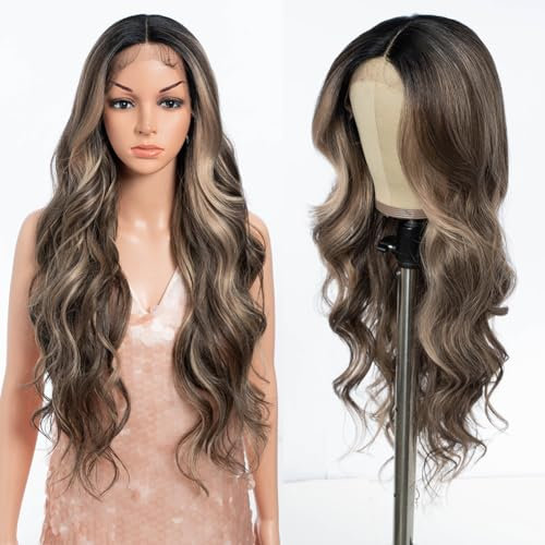 Style Icon Perücke Long Wavy Synthetische Lace Front Wig for Damen 71 cm Lange Body Wave Perücke Pre Pluck mit Babyhaar Mittelscheitel Spitze 150% Dichte (NTPDHL1B/8/26R)