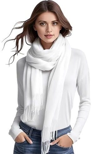 LA FERANI Sommerschal Damen Kaschmir dünn Halstuch Stola 200x70 leicht transparent weiß Umschlagtuch Pashmina für Sommer Frühling Casual Business Style Hochzeit Geschenk für Sie (Rein Weiss)