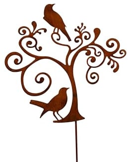 Bornhöft Gartenstecker Vogel im Baum aus Edelrost Metall Rost Gartendeko Beetstecker Romantische Garten Dekoration