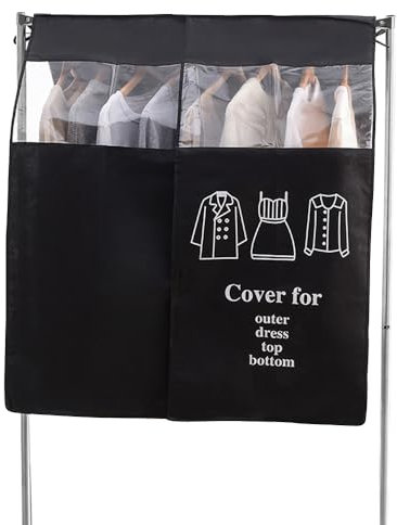 Schutzhülle für Kleiderständer, Abdeckung für Kleiderständer 120 × 120 cm Staubdichte Kleidersäcke Anti-Staub Abdeckung Staubschutz vor Feuchtigkeit Garderobenständer Schwarz