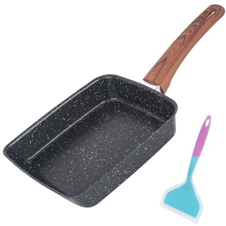 CTDMJ Sartén japonesa para tortilla con mango de madera, sartén antiadherente Tamagoyaki, sartén para huevos fritos para desayuno, hamburguesas, cacerola de hierro fundido para todo tipo de fuegos