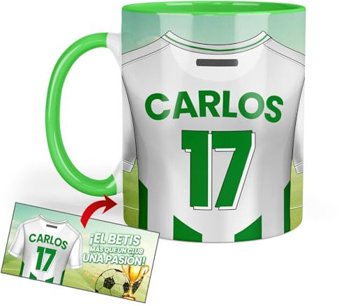 Kembilove Taza Personalizada Fútbol | Tazas de Desayuno Fútbol | Regalo Original Betis | Fútbol para Niños | Día del Padre | Tazas personalizadas