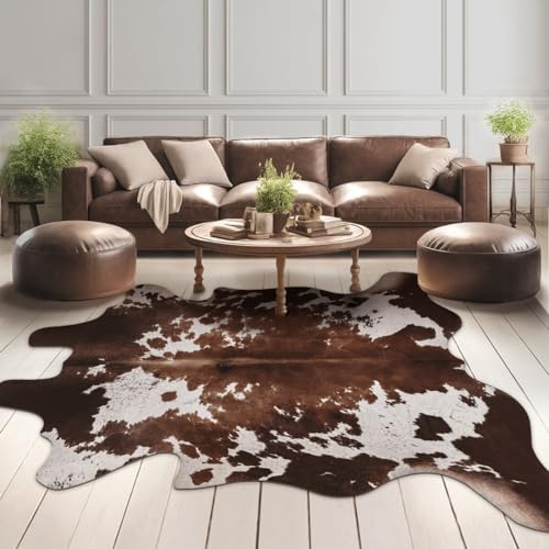 Faux Cowhide Cow Print Rug, Animal Hide Western Decor, 5.2 x 6.2 Feet | Cow Print Design, Non-Slip Low Pile Large Area Carpet for Living Room Bedroom