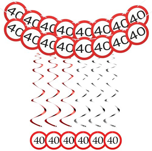 Namalu 40 Geburtstag Deko Verkehrszeichen Girlande 40. Geburtstagsfeier Spiralen Hängedeko Party Set zum 40. Geburtstag für Mann Frau Geburtstagsparty Innen und Außendekoration