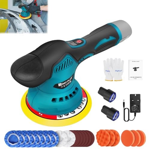 Akku Auto Poliermaschine, Exzenter Poliermaschine mit 2x Akkus, 8 Variablen Geschwindigkeiten, Autopoliermaschinen Set 22pcs, Akku Wachsmaschine für Autopflege, Polieren, Wachsen,Kratzerentfernung