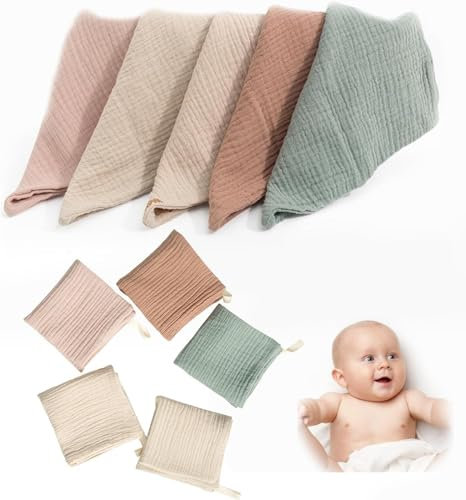 AsyinXson 10pcs Débarbouillettes Bébé en Mousseline, 23 X 23CM Bébé en Mousseline Gants de Toilette,Débarbouillettes pour bébés, Bébé Nouveau-né Serviette de Visage, Serviettes pour Le Visage de bébé