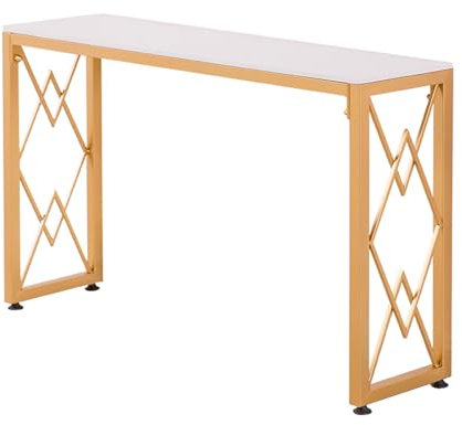 Schmal Konsolentisch | Konsolentisch Marmor Flurtisch Schmal Eingangstisch | Flurtisch Modern Eingangstisch | Stabiler Metallrahmen | für Eingang, Flur, Wohnzimmer(White)