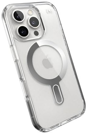 Speck Transparente iPhone 16 Pro Hülle MagSafe und ClickLock – schlanke Handyhülle iPhone 16 Pro – iPhone 16 Pro Handyhülle – Presidio – transparent/chrom