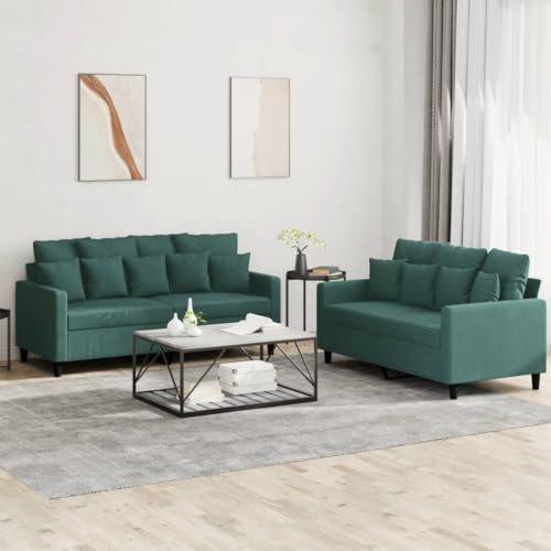 Juroupi 2-TLG. Sofagarnitur mit Kissen Sofa Wohnzimmer Sitzgruppe Wohnzimmer Sofa Set Sofas FüR Wohnzimmer Dunkelgrün Samt - 3201702