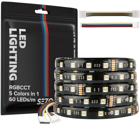 SEZO 5050 RGBCCT LED Streifen lichter 5 in 1 RGB+Warmweiß 3000K-6000K 24V 5M 60LEDs/M IP65 Wasserdicht RGBW RGBWW Superhelles led band für die Beleuchtung zu Hause und im Schlafzimmer