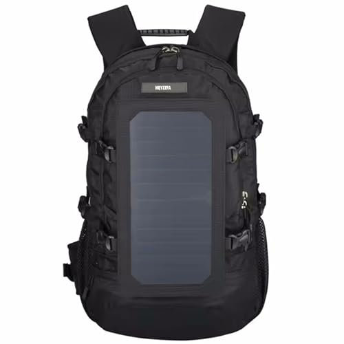 NQYZZFA Sac À Dos De Randonnée À Cadre Externe avec Panneau De Chargeur Solaire 6,5 W 6 V, Sac À Dos De Survie, Sac pour Ordinateur Portable Multipoches 50 L, Sacs À Bandoulière Unisexes,Black