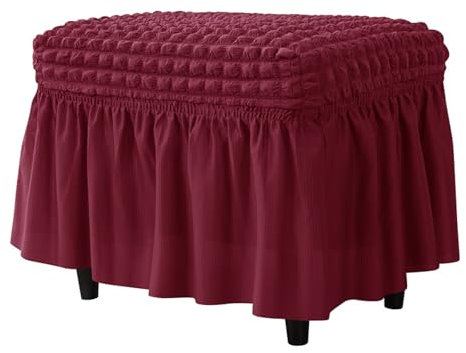 ZJQJRMB Seersucker Ottomane Schonbezug Elastisch,Hockerbezug Mit Rock Abnehmbar Bezug Für Ottomane Waschbarer Sofahusse Zum Wohnzimmer-Black||S
