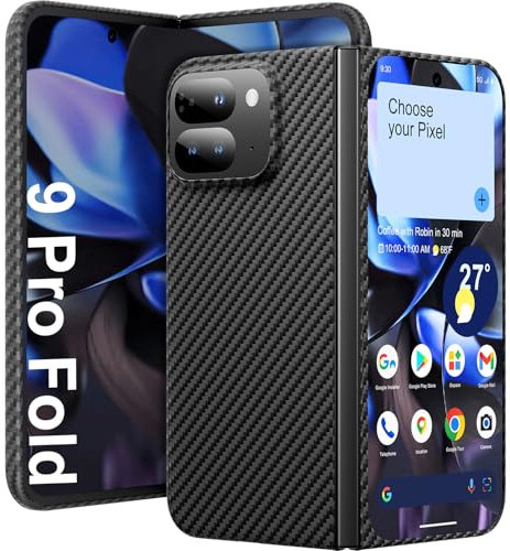 memumi Fibra de Aramida Funda para Google Pixel 9 Pro Fold, Duradera y Resistente Fibra de Aramida con Carcasa para Google 9 Pro Fold Case 0.5mm Delgado y Minimalista en Diseño de Fibra Carbono,Negro