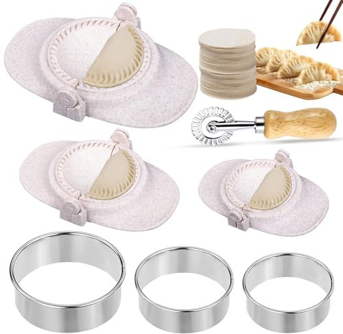 Fizdoqg Ravioli Former Dumpling Maker Set 3 Stück Ravioli Maker mit 3 Stück Rundem Tortellini Ausstecher und Teigrad für Potsticker, Pierogi & Gyoza Make