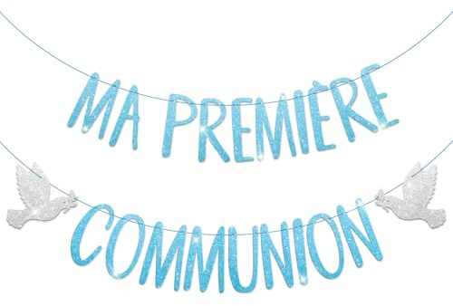 COLOFALLA Taufe Banner Taufe Girlande auf Französisch Ma Première Communion Taufe Deko Taufe Hängedeko Junge Mädchen Banner Bunt mit Schnur (Blau)