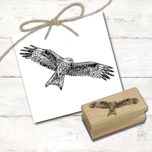 Dekolando Motivstempel Rotmilan fliegt - Stempel Vogel Milan Holzstempel - Abdruck 58 x 28 mm